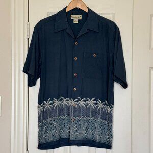 Paradise Coves Men’s M 100% Silk Tropical Vintage Camp Shirt Coconut Buttons EUC